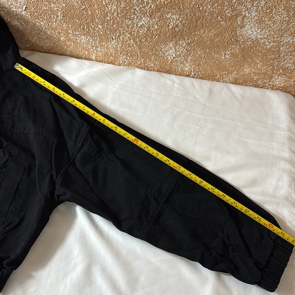 Forever 21 Cropped Jacket Hooded Lined Coat Drawstring Suede Black Size Small - Picture 15 of 16